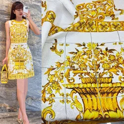 European And American Fashion Yellow Color Vase Printed Poplin Cotton Fabric For Women’s Dress Blouse Handmade DIY Clth Sewing