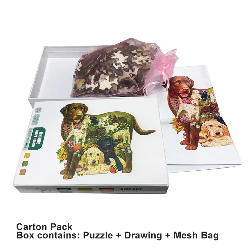 Giochi educativi in legno Puzzle di animali Puzzle per cani adulti nel prato Puzzle Regalo di festa fai da te
