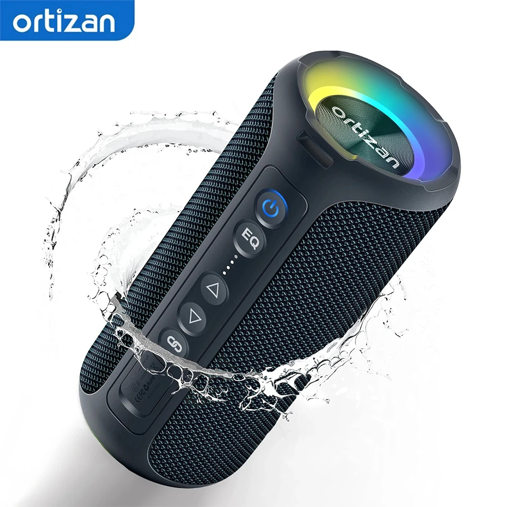 Ortizan 40W Kabelloser Tragbarer Lautsprecher, IPX7 Wasserdichter Bluetooth-Lautsprecher, Lauter Stereoklang und Tiefer Bass, TWS-Kopplung, Eingebautes Mikrofon, 3EQ, RGB-Beleuchtung für Zuhause und