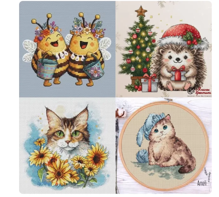 

Набор для вышивания крестиком «Маленькая пчелка, маленький ёжик, кошка». Набор для вышивания крестиком. Декоративные элементы.