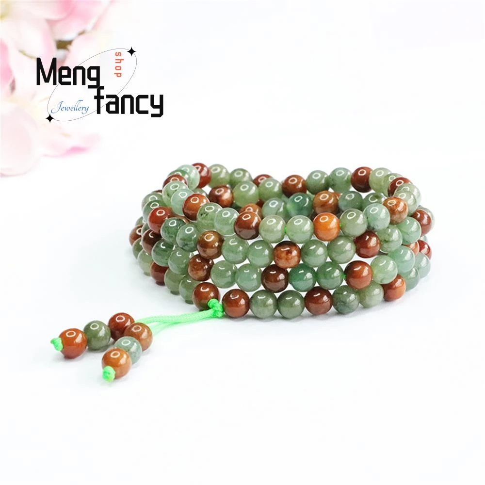 Natural Jadeite Exquisite Elegant Simple High-grade Oil Green Yellow Fei Double Colour Bead Chain Jade Bracelet Fashion Jewelry