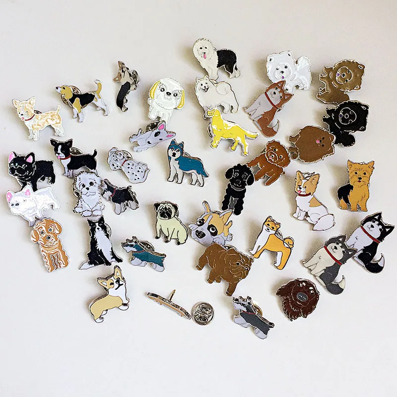 Cartoon Pet Dog Brooch Pin Cute Animal Badges Pins Bulldog Husky Enamel Brooches Men Women Fashion Jacket Coat Jewelry Accessory