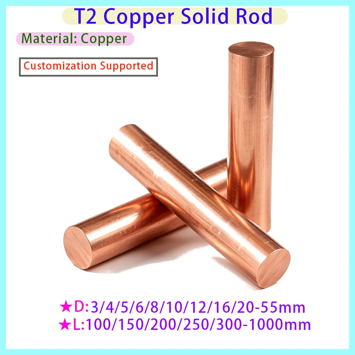 Diameter 3mm To 20mm, Length 100mm, 1 High-purity Copper Rod for Scientific Research Experiments, Copper Content 99.95%