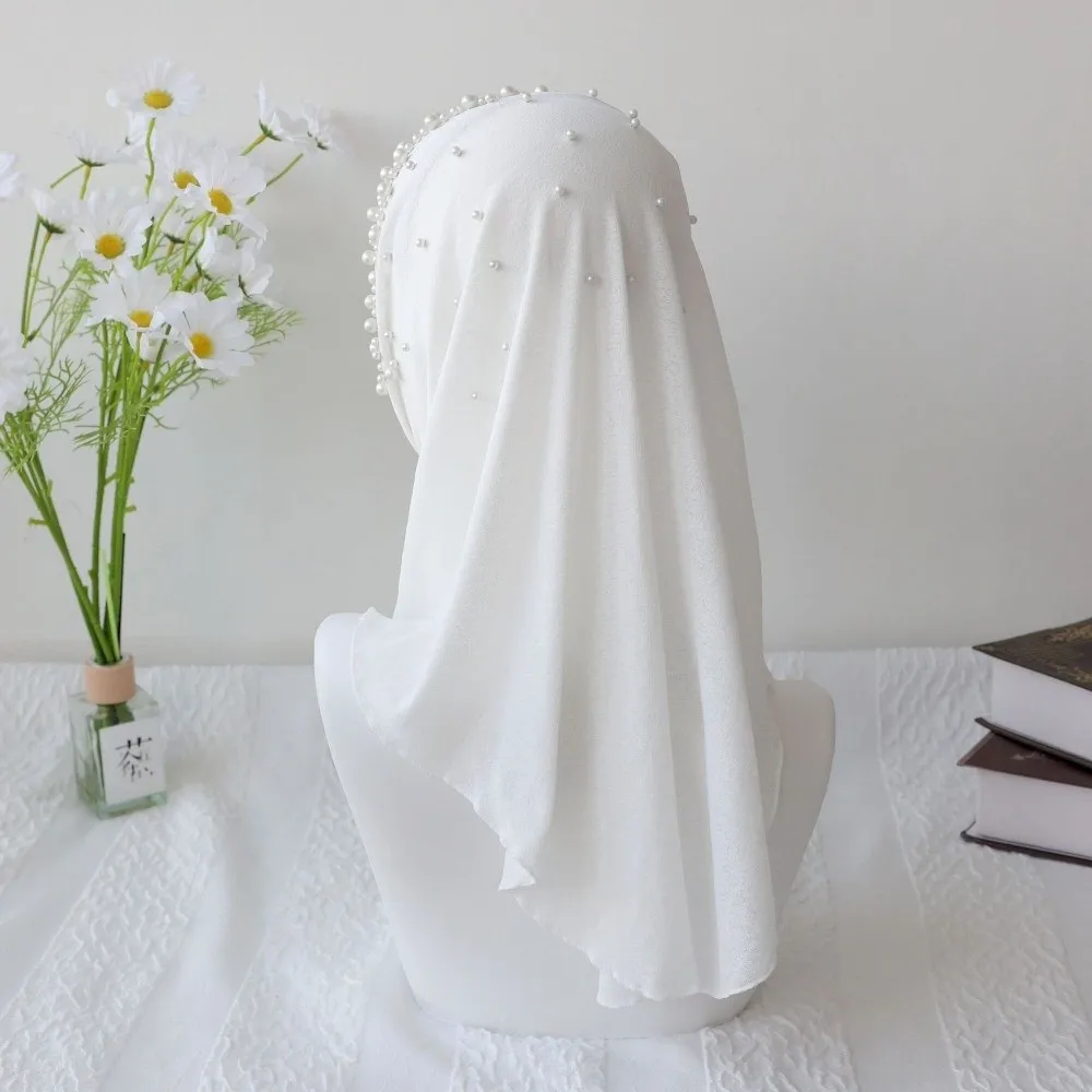 Fashion Solid Color Beads Hijab Quick Drying Stretchable Head Wraps Head Wrap Breathable Sun Protection Headscarf School