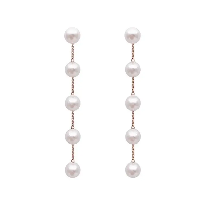 Inlay Geometry Long Style Pendant Atmosphere Chain No Fading Pearl Drop Earrings Fashion Elegant Accessories Mini Retro Earrings