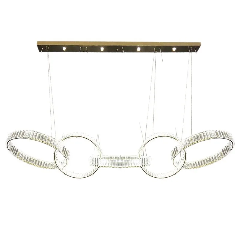 

Restaurant crystal chandelier, golden light luxury post-modern creativity, five-ring long table light LED