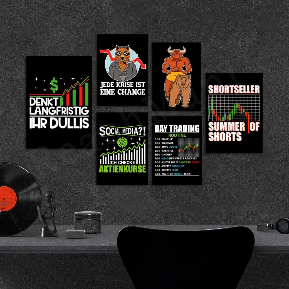 Bull vs Bear Stock Market Motivational Posters and Prints Office Home Decor Canvas Art Stock Market Trader Gifts