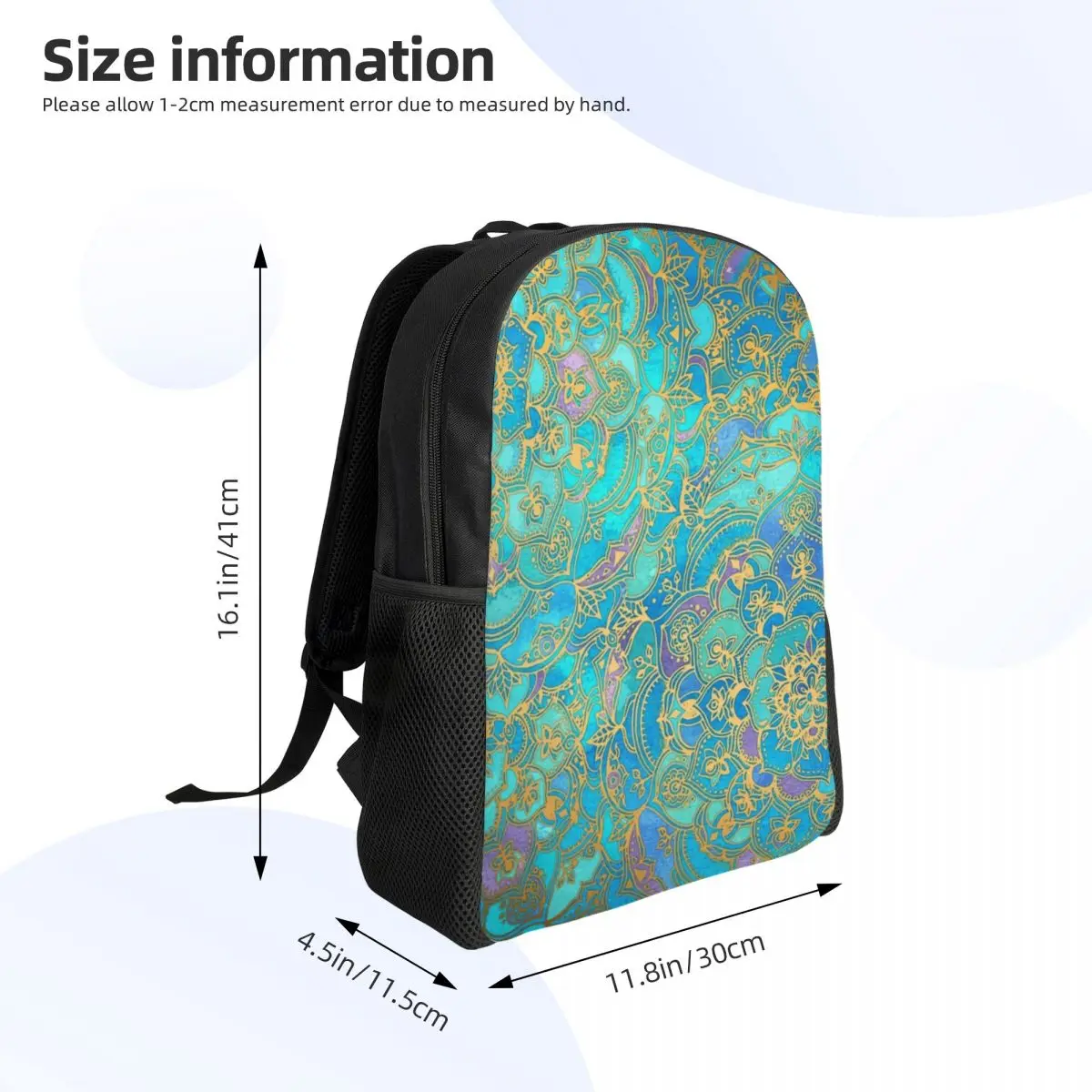 Sapphire & Jade Stained Glass Mandalas Backpack Daypack Large Capacity Boys Girls BookBag School Bag Shoulder Bags for Men Women