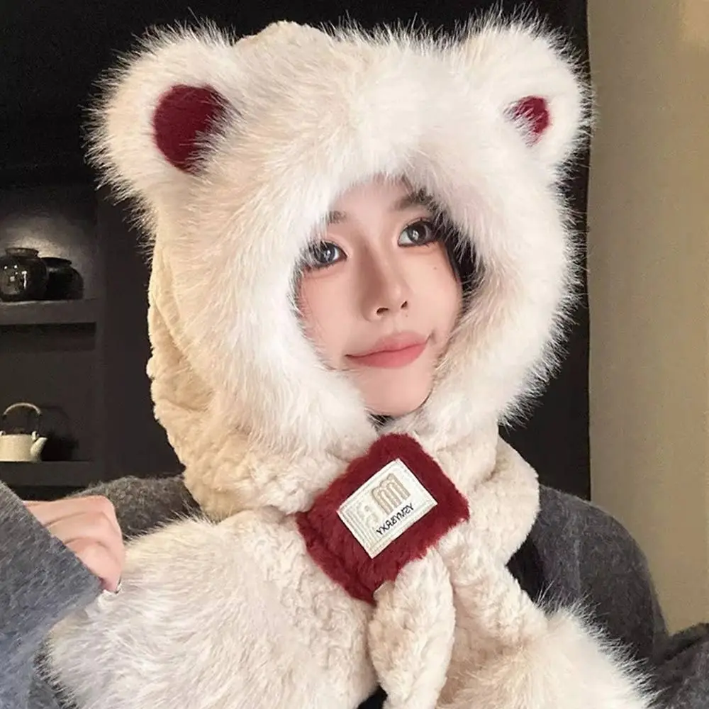 ファッションぬいぐるみ冬一体型キャップスカーフ暖かい厚みのある耳保護帽子カジュアル防風ネックウォーマーサイクリング