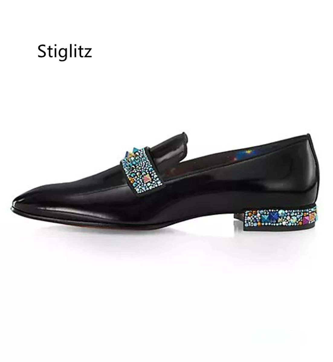 Rhinestone Genuine Leather Men's Shoes Black Slip On Casual Business Shoes Office Party Wedding Shoes for Men Social Shoe Male