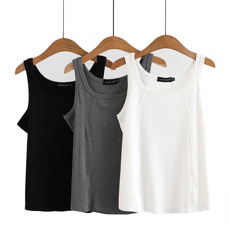 Summer New Fashioned Base Layer Small Strap Vest 200 Pounds Fat MM Outerwear Inner Match Spiral Thread Tank Top plus Size Sle...