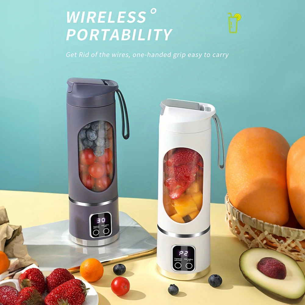 Exprimidor Eléctrico Portátil con Carga USB, Mini Exprimidor Inalámbrico, Botella de 450 ml, Vaso Mezclador de Frutas, Licuadora de Mano para el Hogar, Viajes y Oficina