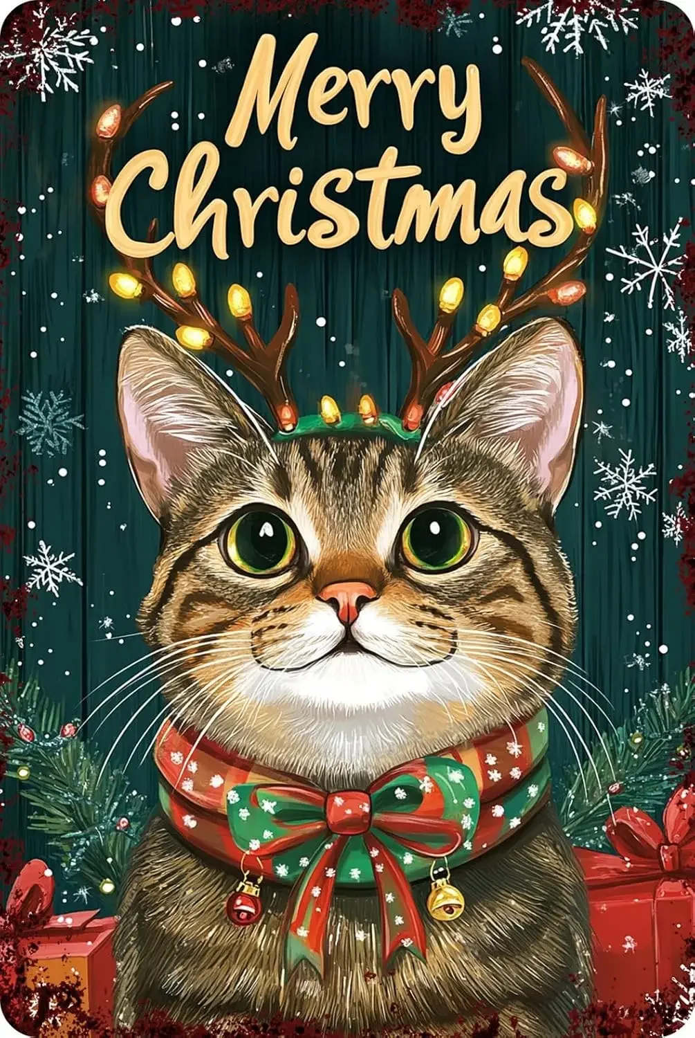 American Shorthair Cat Merry Christmas Metal Sign Vintage Tin Sign Funny Aluminum Sign for Home Office Bar Cafe Garage Christ