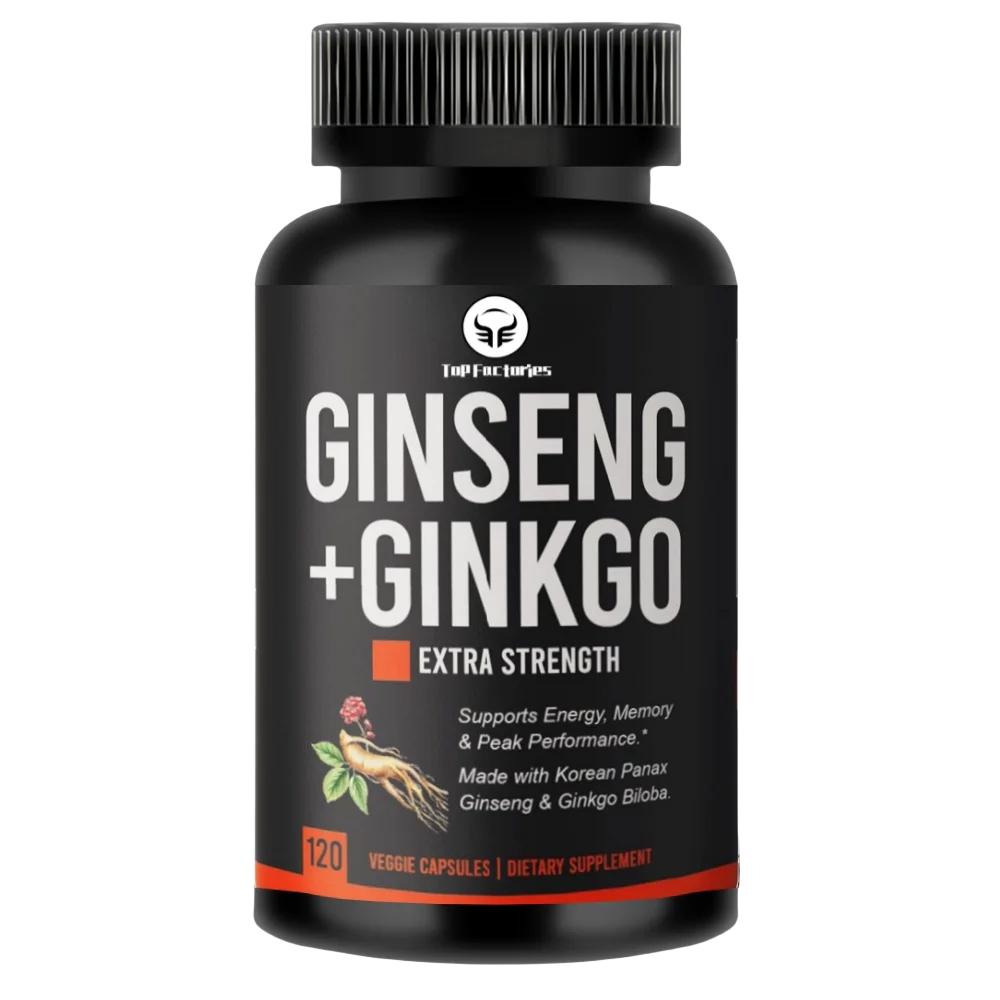 Panax-Ginseng et Ginkgo Biloba Complexe Capsules, avec Extrait de Ginseng Rouge Coréen, Boost du Cerveau et Support de Mémoire, Vegan, 120 Capsules