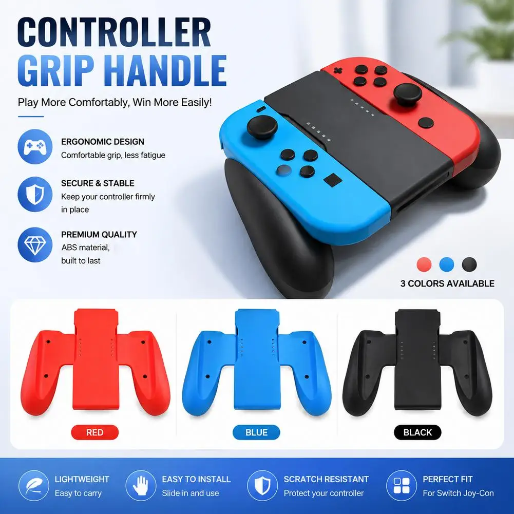 Ergonomic Comfort Grip for Switch Joy-Con Controllers, Non-Slip Soft Touch Handle Bracket, Gamepad Converter Attachment for Hand