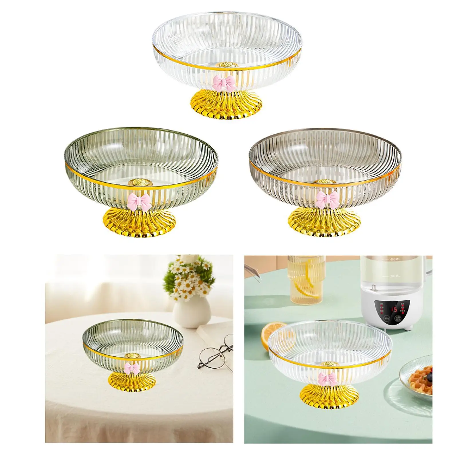 Fruit Plate Snack Nut Appetizer Serving Dish Multipurpose Elegant Round Ribbed Pedestal Bowl Fruit Bowl for Kitchen Counter