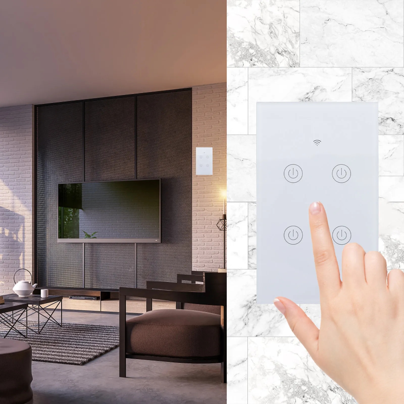 WiFi Smart Light Switch Wall Control Screen App Control Timer Function No Hub Required High Grade Material
