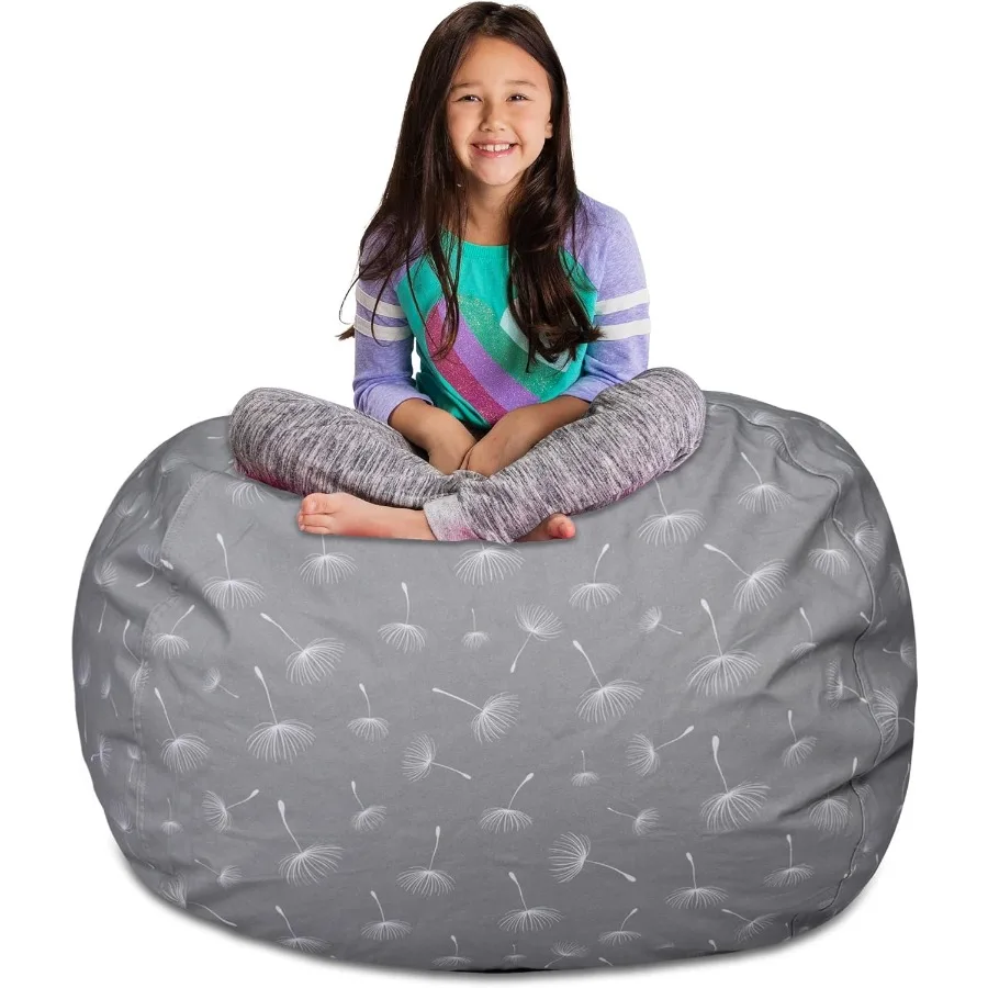 

XLarge 48in Stuffed Animal Storage Bean Bag Chair Cover with Toy Organizer Feature Durable Canvas Design in White and Gray with