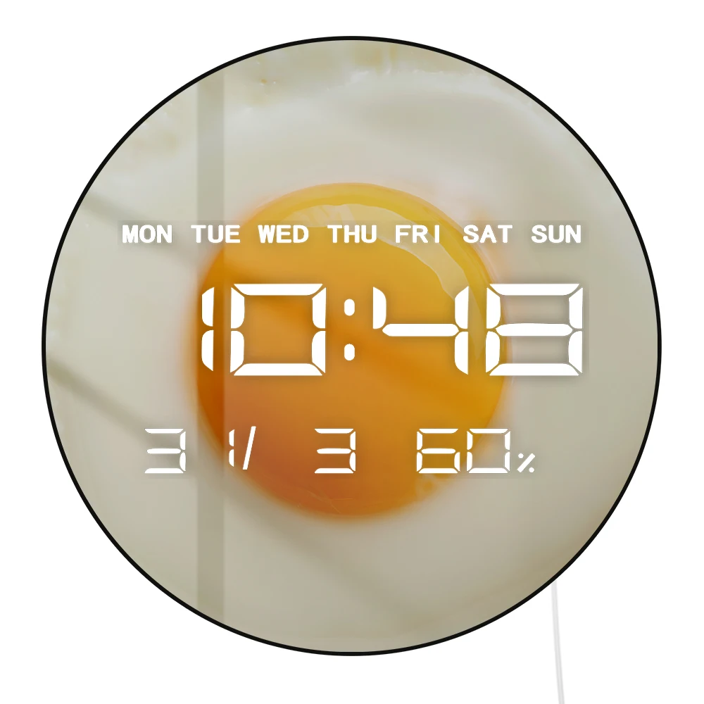 Sunny Side Up Breakfast Fried Egg Kithcen Wall Clock With LED Digital Time Display Scrambled Eggs Modern Electronic Wall Clock