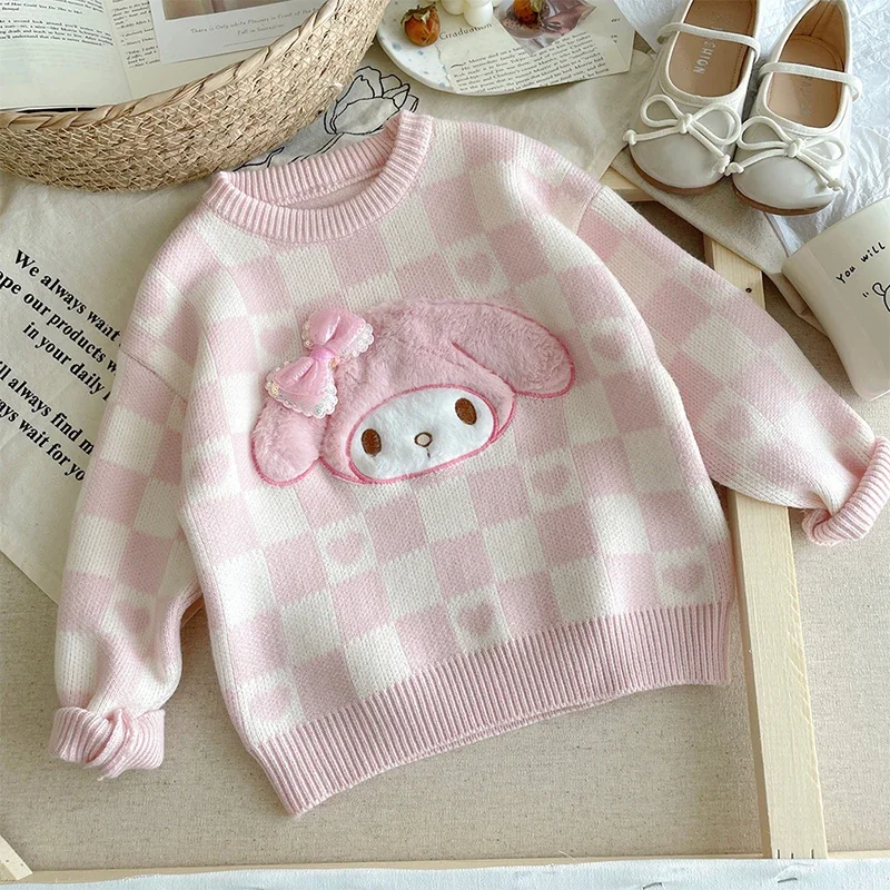 Kawaii Sanrio Children Sweater Kuromi My Melody Cartoon Cute Anime Keep Warm Clothing Undershirt Comfortable Toys Girls Gifts