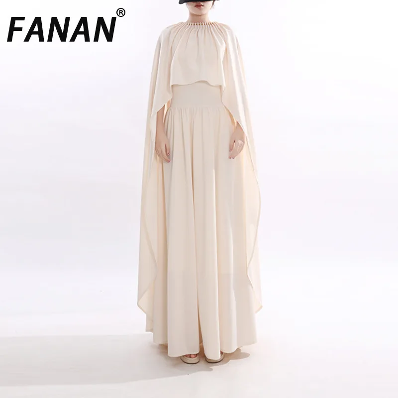 

FANAN Elegant Gathered Waist Dress For Women Temperament Shawl Design Long Evening Dresses Luxury Female Clothes 2026 Spring New