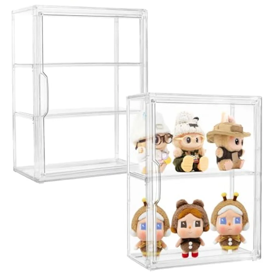 

Acrylic Display Case for Collectibles 3 Tier Figure Display Case with 2 Movable Plates Clear Display Cases for Figures with Mag