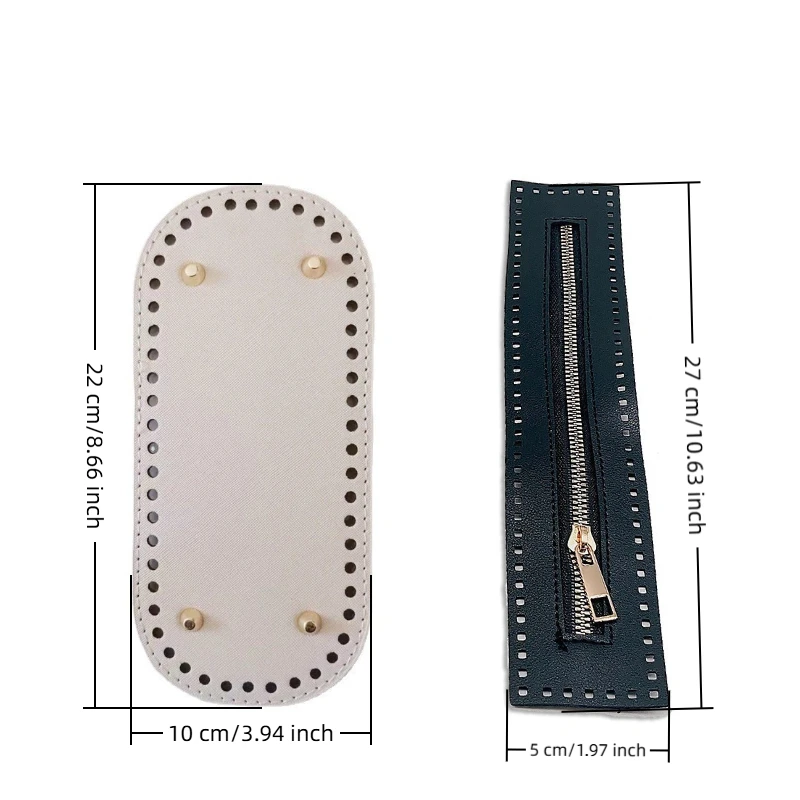 3-Piece DIY Pu Leather Crochet Bag Making Kit – Includes Shoulder Strap, Base, and Zipper Closure