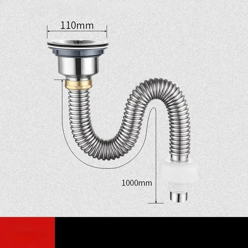 2pcs Single Slot Drainage Kit Kitchen Stainless Steel Drainage Pipe Sink Stainless Steel Drainage Pipe with Overflow Pipe Kit