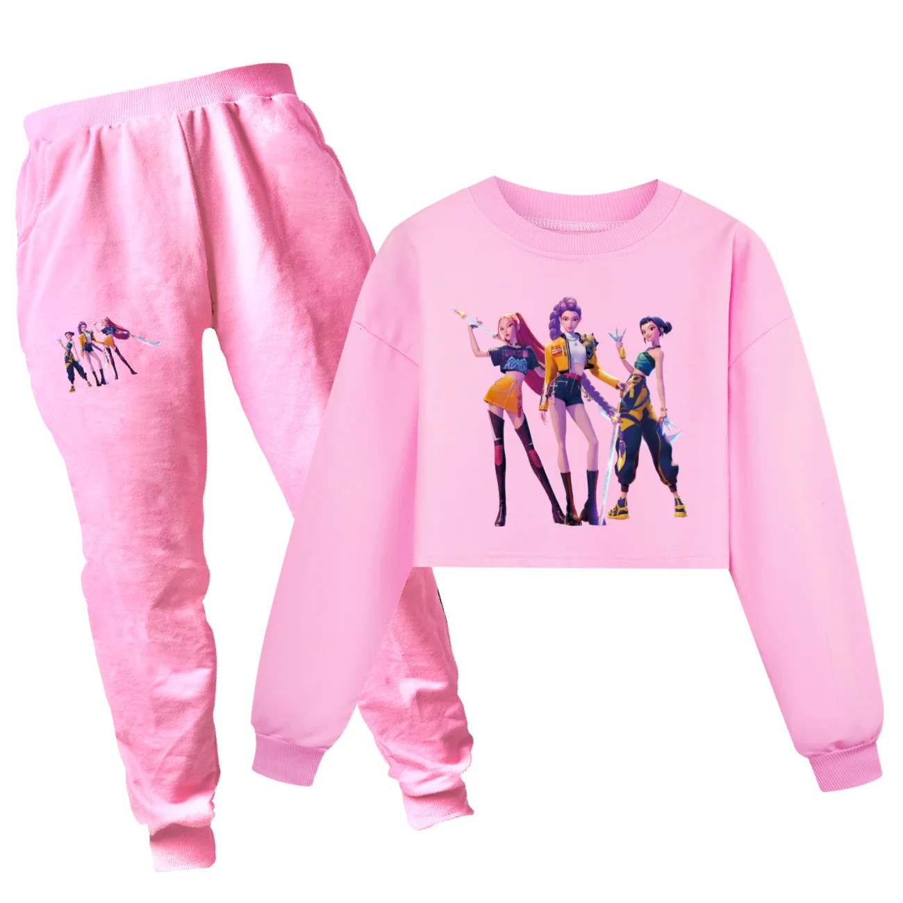 

KPop Demon Hunter Huntrix Детский спортивный костюм с длинными рукавами Свободная толстовка с капюшоном и штаны Комплект осенней одежды для мальчиков и девочек