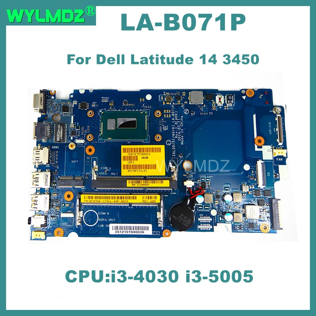 LA-B071P with 3205U/i3/i5-4th 5th CPU Notebook Mainboard For Dell Latitude 14 3450 Laptop Motherboard Tested OK