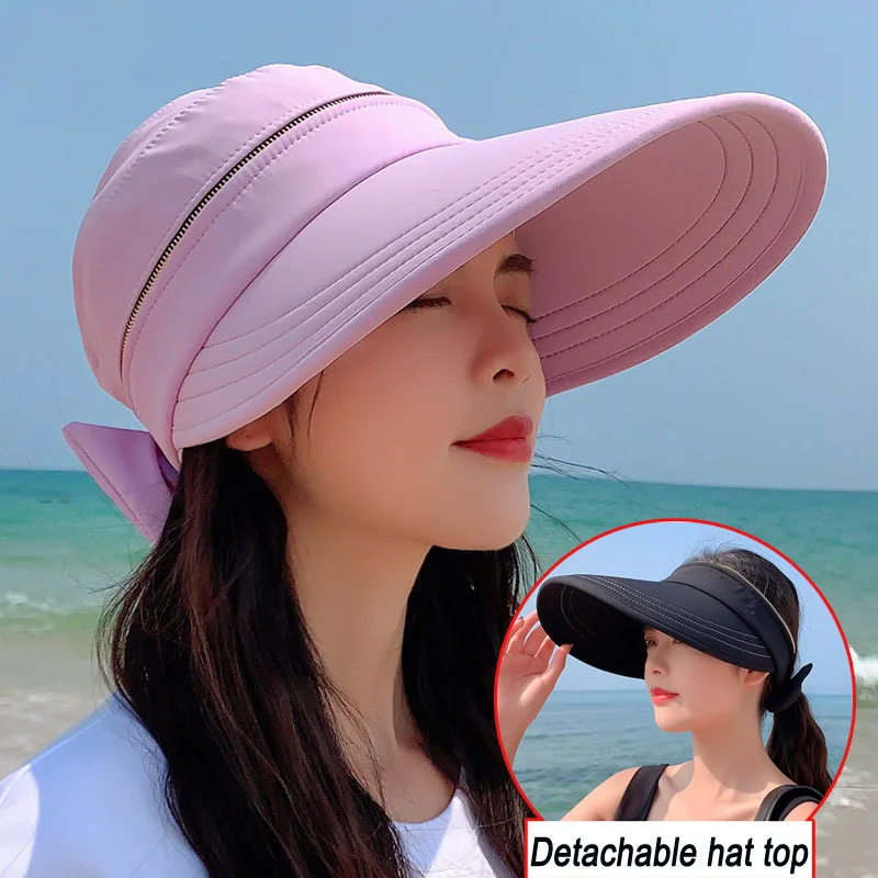 

Women's Summer Hat Removable Cap Top with Zipper Empty Top Hat Anti-UV Seaside Beach Caps Outdoor Sports Caps