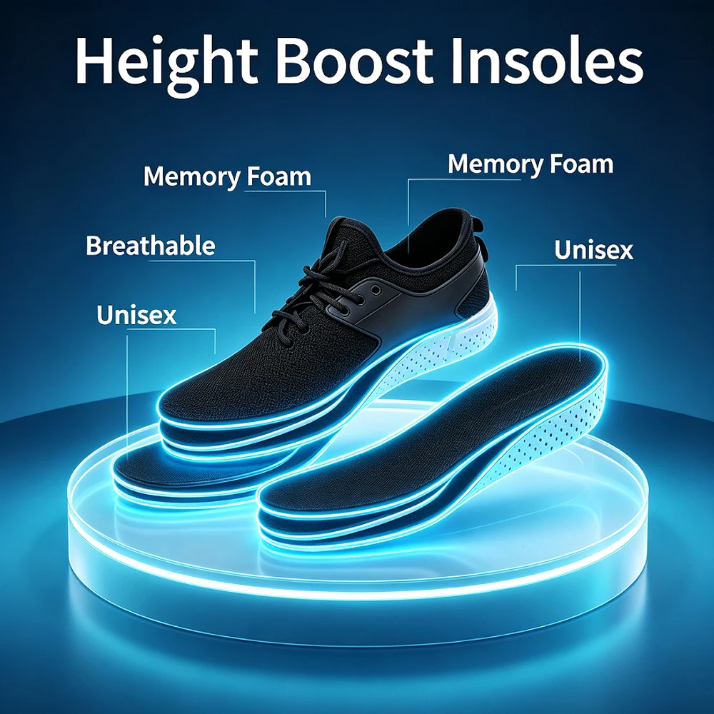 Invisible Height Lift Insoles for Man Woman Taller Shoes Inserts EVA Memory Foam Sole Height Boosters Shock-absorbing Insoles