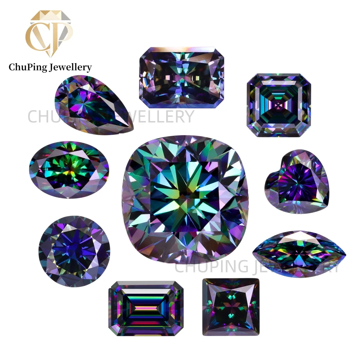 Rainbow Blue Purple Green Fancy Color Moissanite 0.8~3ct Mixed Cuts GRA Certified Lab Grown Coated Loose Gemstones Jewelry