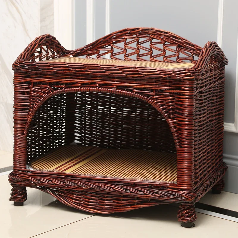 

High-end cat litter villa rattan double-layer summer kennel medium and small dog pet litter removable and washable