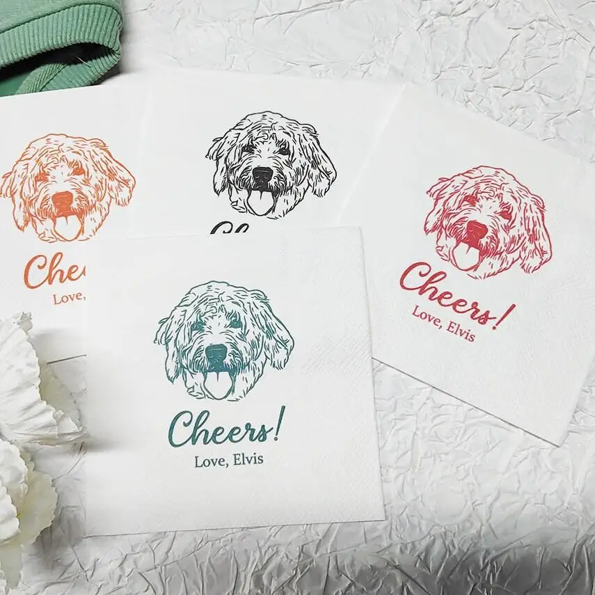 50 Custom Illustrated Dog Wedding Napkins, Personalized Pet Wedding Napkins, Customized Pet Napkins, Custom Pet Portrait Napkins