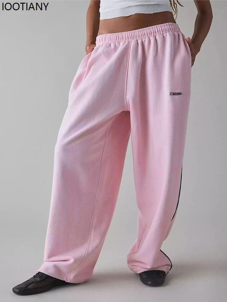 

Pink Y2k Women's Casual Loose-fitting Letter Embroidery Gray Jogging Pants Wide-leg Straight Leg Pants Classic Sports Pants 2026