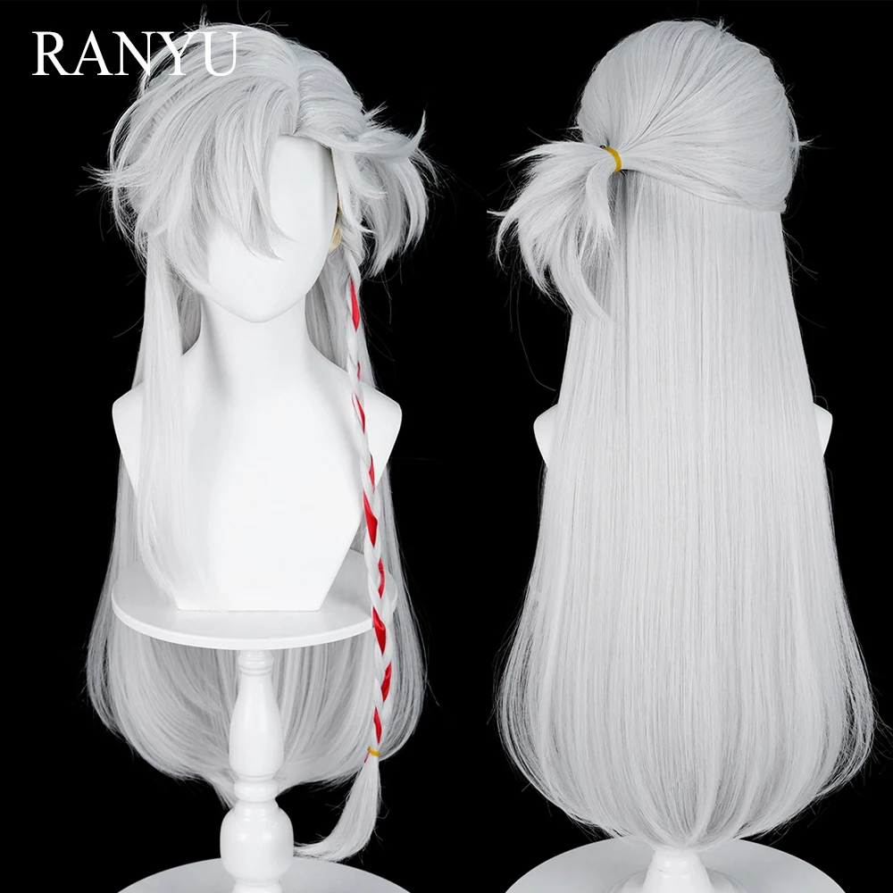 White Highlights Red Long Straight Synthetic Wigs Middle Part Anime Game Cosplay Fluffy Wig Heat Resistant for Daily Party