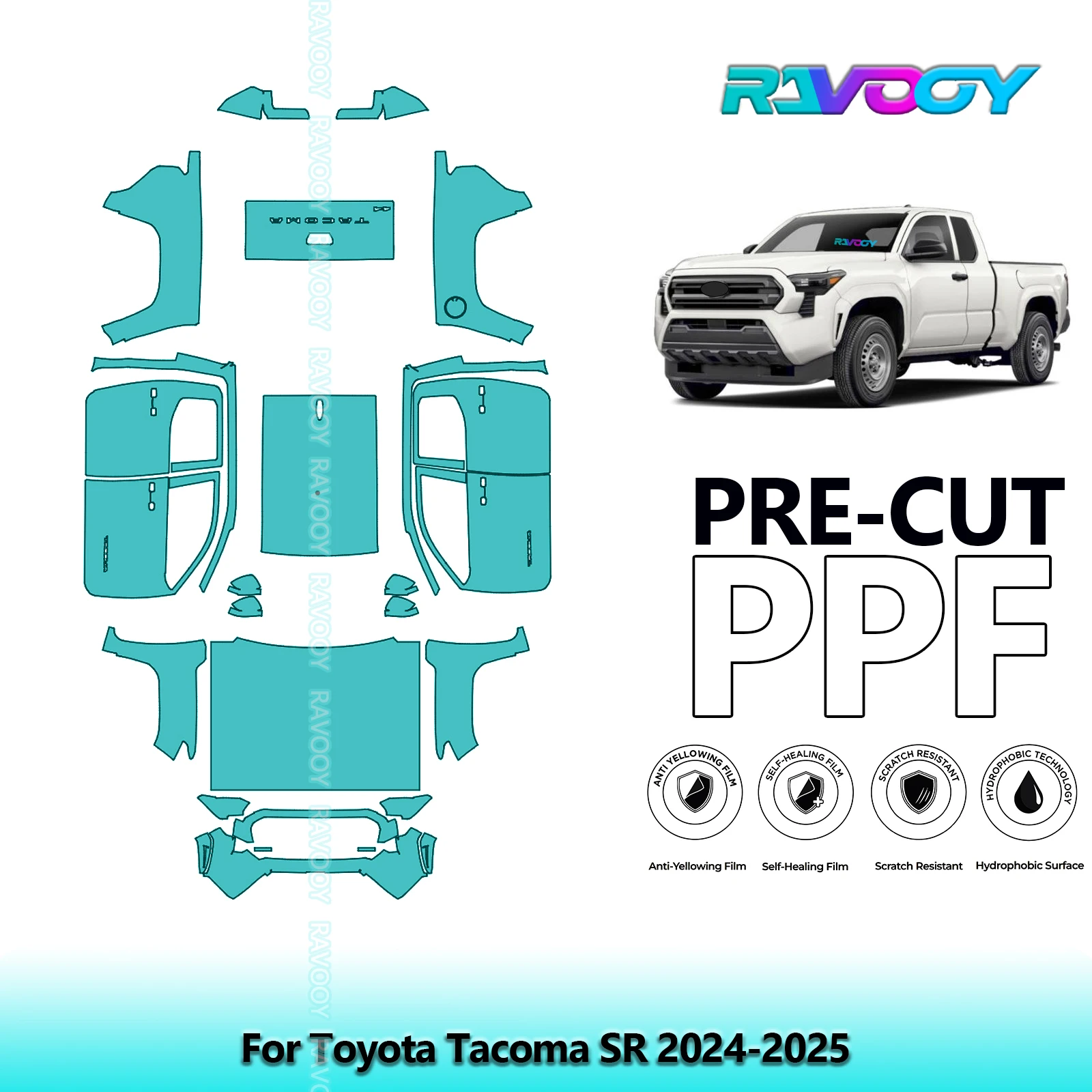 RAVOOY 8.5Mil Custom-Fit Precut TPU PPF Full Vehicle Clear Bra Stone Guard EU UK For Toyota Tacoma SR 2024-2026