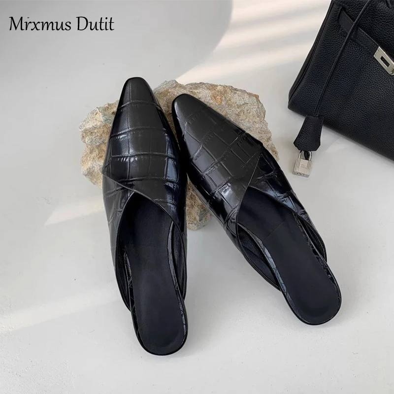 Mrxmus Dutit 2023 Fashion New Women Moroccan Style Summer Pointed Head Flats Slippers Solid Simple Casual Slip-on Shoes Female