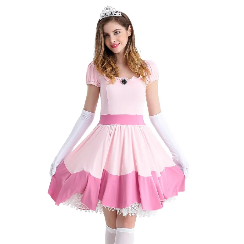 Peach Princess Dress Masquerade Carnival Cosplay Costume Three Pieces Sets Halloween Theme Party Role Playing Outfit for Women