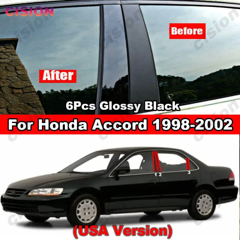 

Глянцевый черный зеркальный эффект, оконная дверная колонна, накладка на стойку BC для Honda Accord Sedan 1998-2002, наклейка из углеродного волокна для ПК
