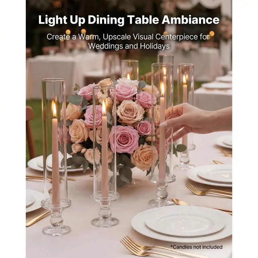 Candle Holders Set Of 24, 12.6 In Tall Clear Glass Taper Candle Holders, High Borosilicate Glass, 2.36 In Cylinder For Wedding,