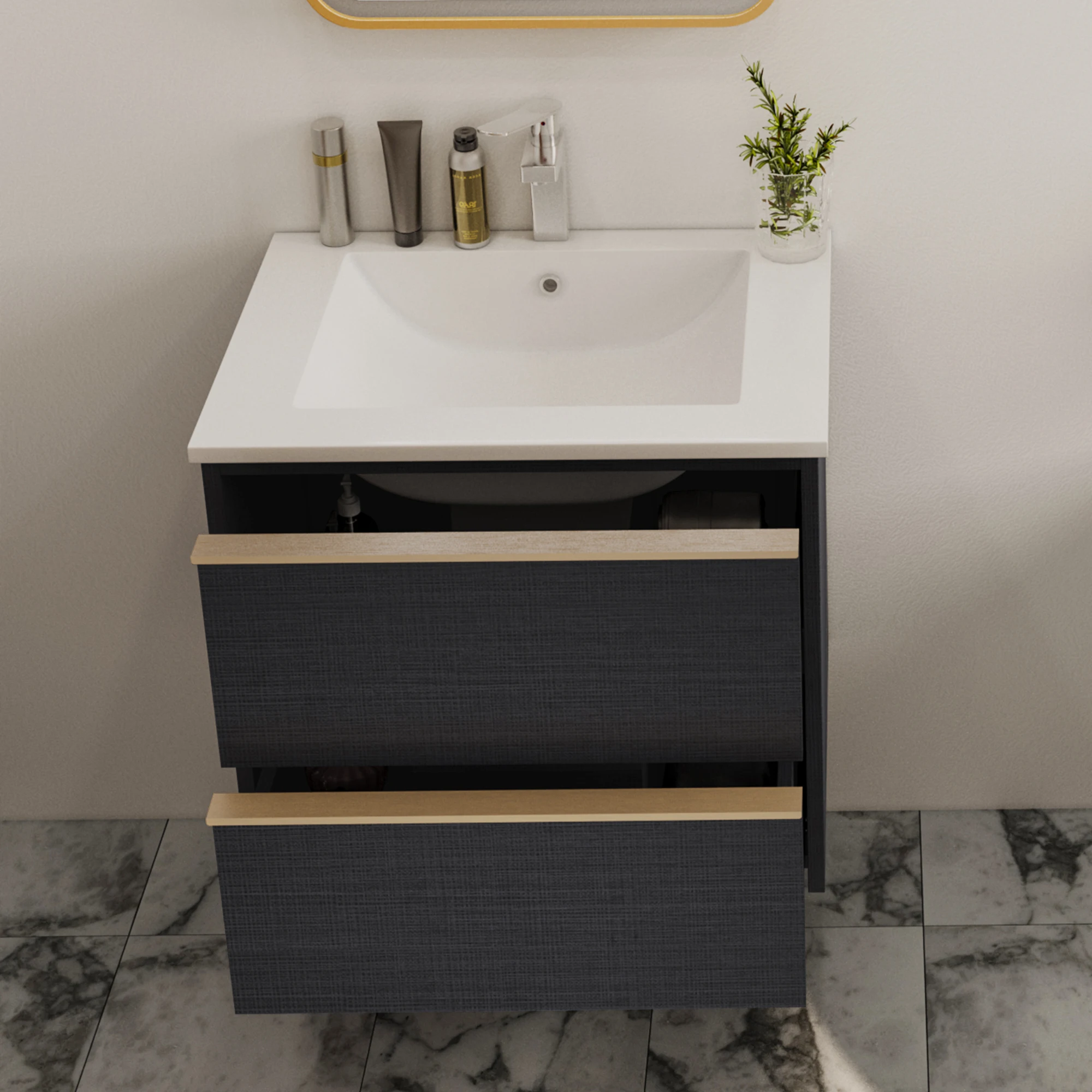 24‑Inch Wall‑Mounted Black Bathroom Cabinet Featuring A Low‑Key Yet Luxurious Style Large Capacity And Double Drawers For Storage Without Sink