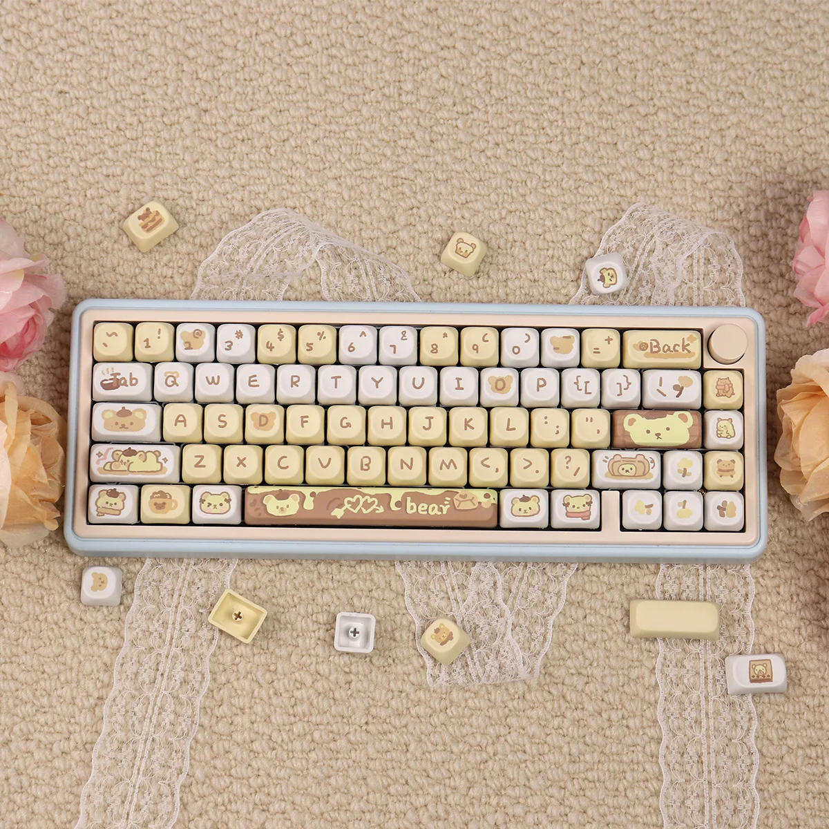 

Pudding Bear Mechanical Keyboard Keycap Pbt Sublimation 95 Key MOA Highly Keycaps Cute And Round Adaptable To 60/75 Etc.