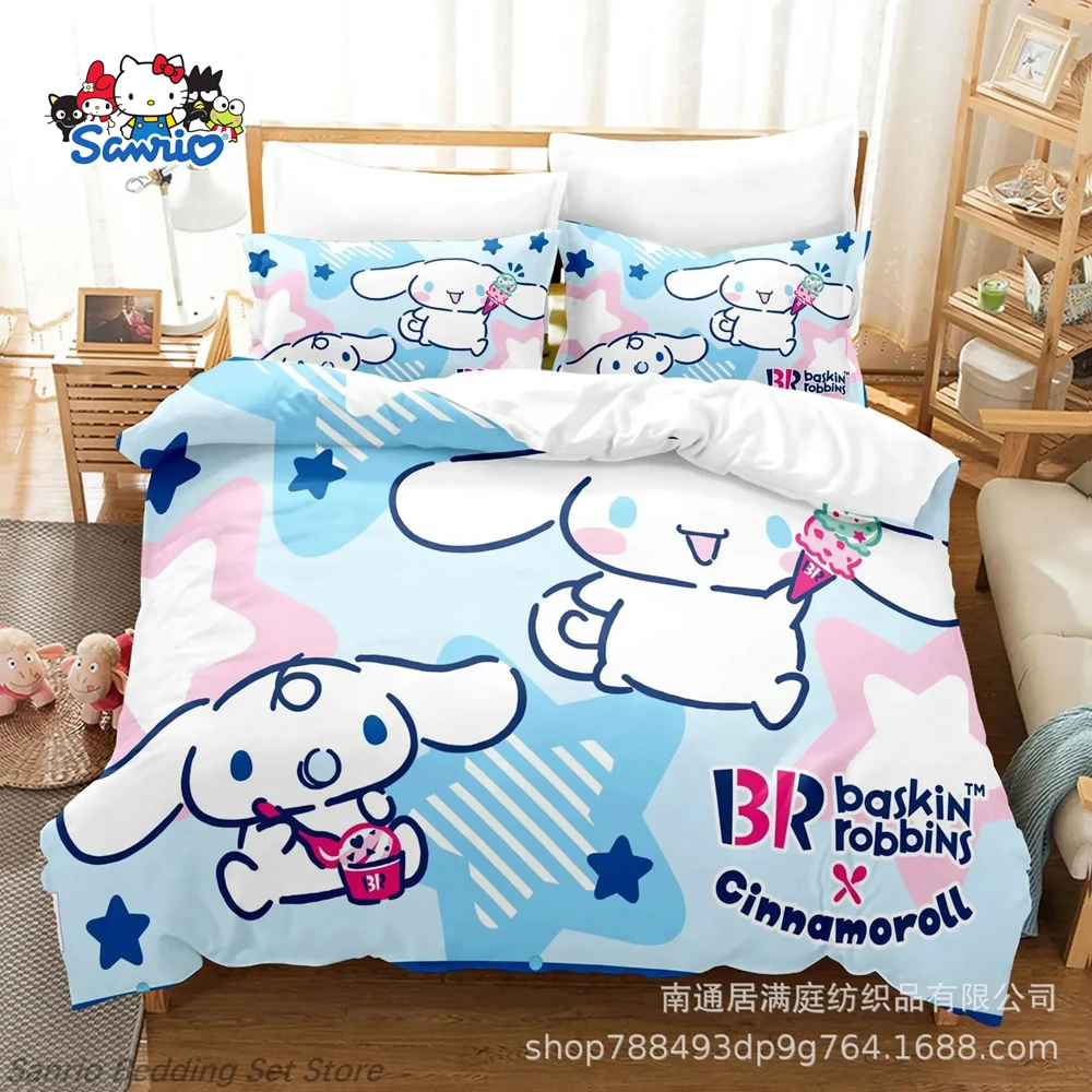 

Sanrio Cinnamoroll Kuromi My Melody Bedding Set 3Pcs Kawaii Anime Duvet Cover Set for Girls Kids Room Decor Queen King Gift