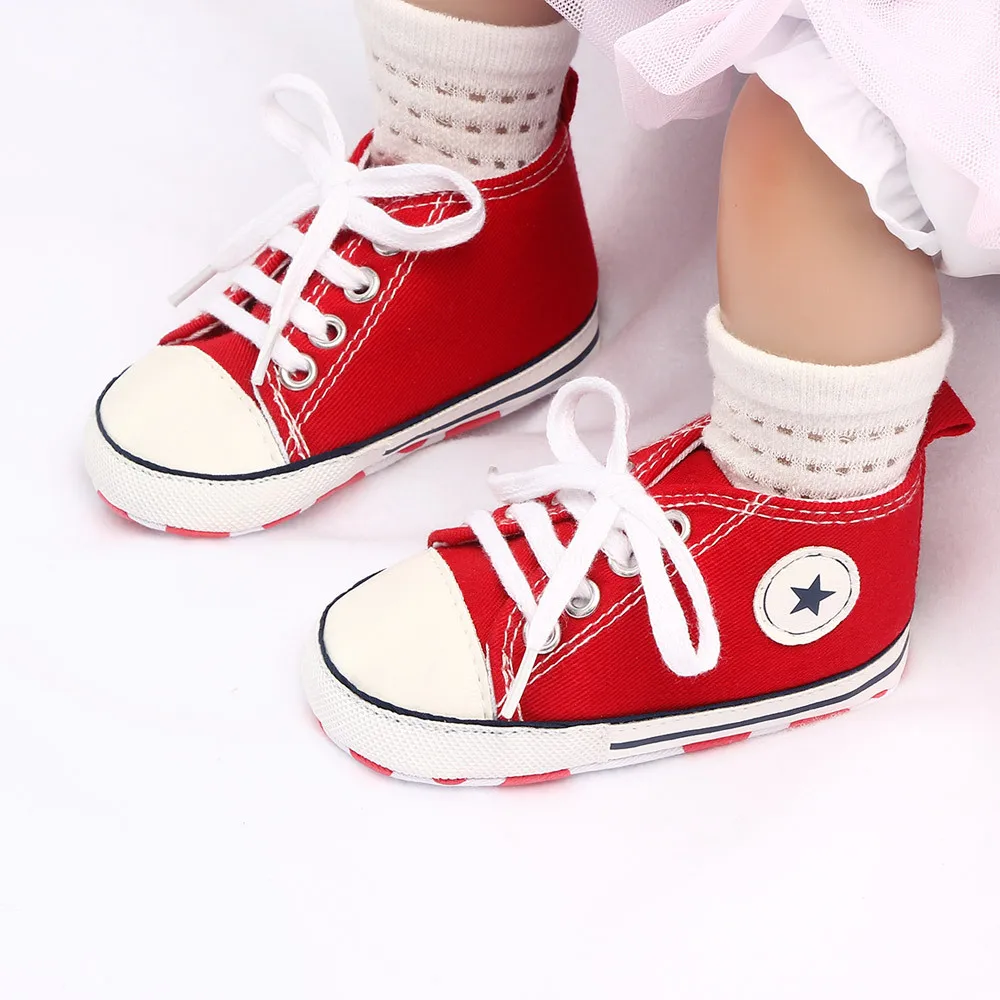 Fashion Unisex Lace Up Casual Girls Canvas Baby Shoes Breathable Anti Slippery High-Top Ankle Infant Soft Sole Sneakers