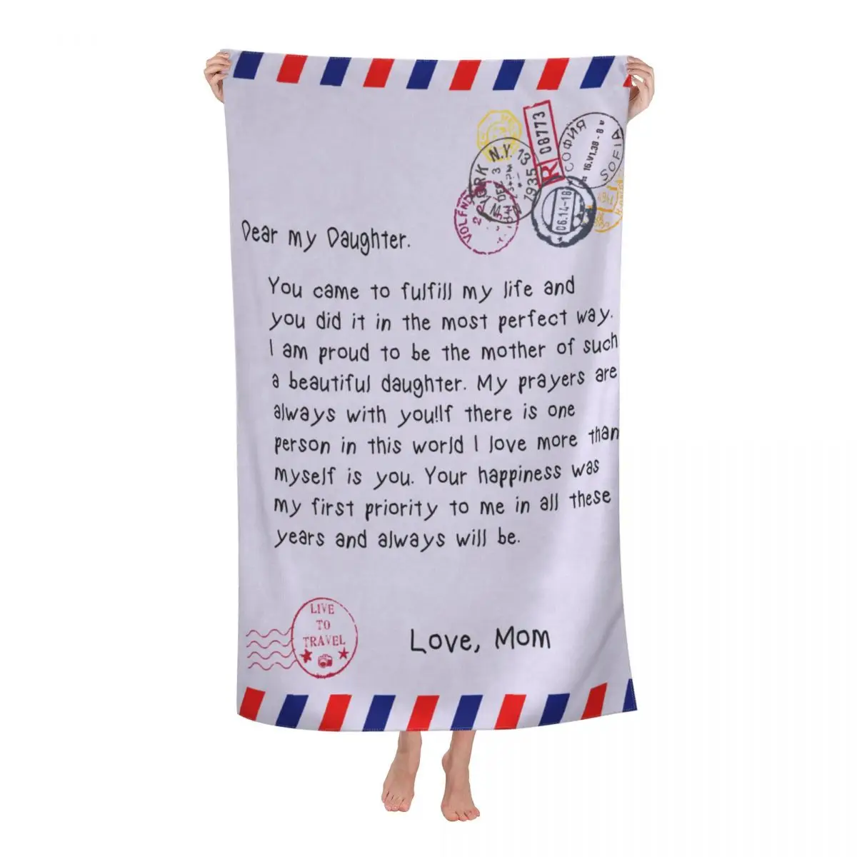 

Mother's Day Air Mail Letter Bath Beach Towel Microfiber Travelling Swimming Camping Towels