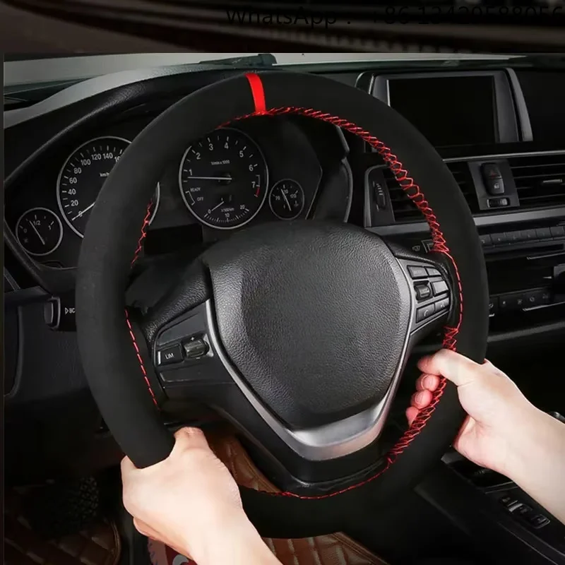 Premium Fur Steering Wheel Cover Universal Car Steering Wheel Braid Cover with Needles and Thread Anti Slip Interior Protector
