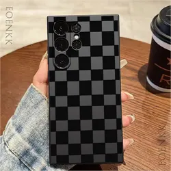 Simple Black Plaid Pattern Phone Case For Samsung Note10 20 Lite Pro Galaxy S25 S24 S23 S22 S21 S20 Ultra FE Plus Silicone Cover