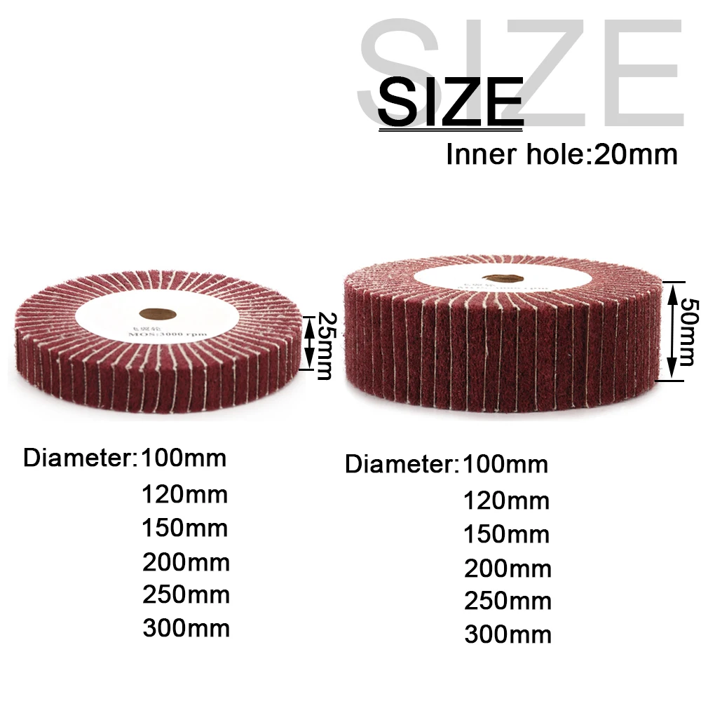 1Pc Nylon Fiber Flap Wheel Non-woven Scouring Pad 25/50mm Thickness Polishing Disc 4/5/6/8/10/12inch Abrasives Disc 120/240 Grit